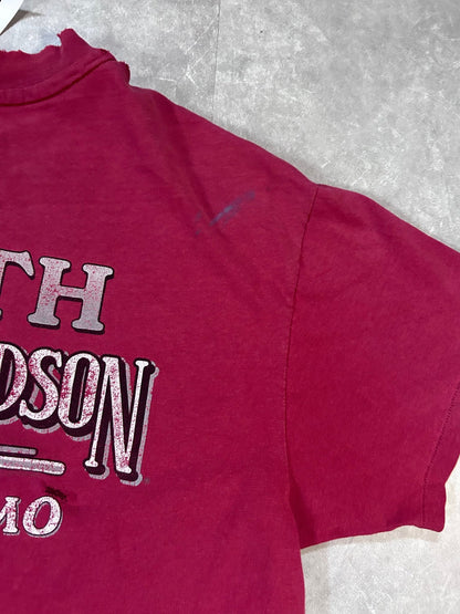 90s Vintage Harley Davidson Distressed Repaired Red T Shirt Size L