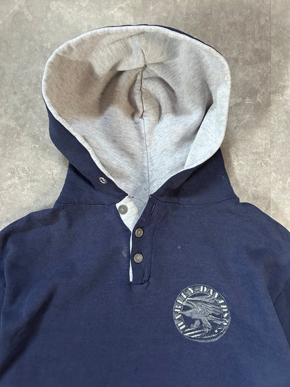 90s Vintage Harley Davidson Distressed Navy Hoodie Size L