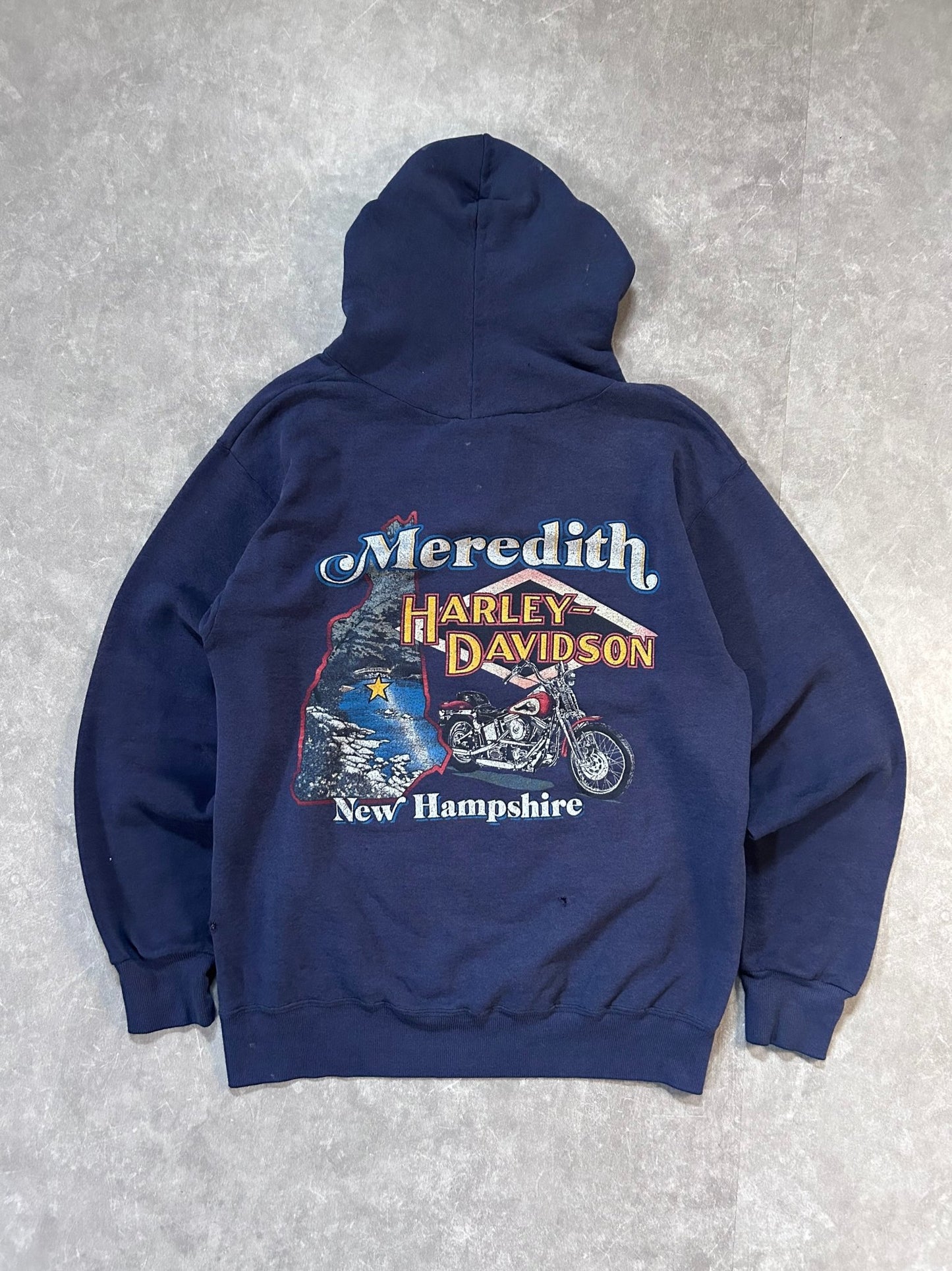 90s Vintage Harley Davidson Distressed Navy Hoodie Size L