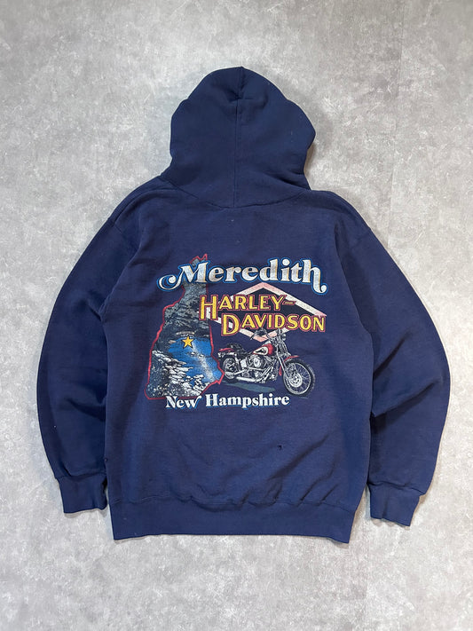 90s Vintage Harley Davidson Distressed Navy Hoodie Size L