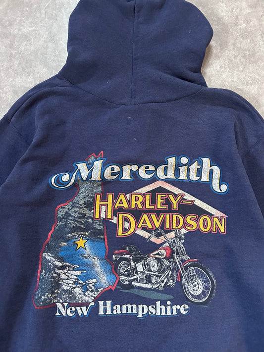 90s Vintage Harley Davidson Distressed Navy Hoodie Size L