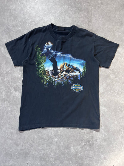 90s Vintage Harley Davidson Flying Eagle Faded Black T Shirt Size M