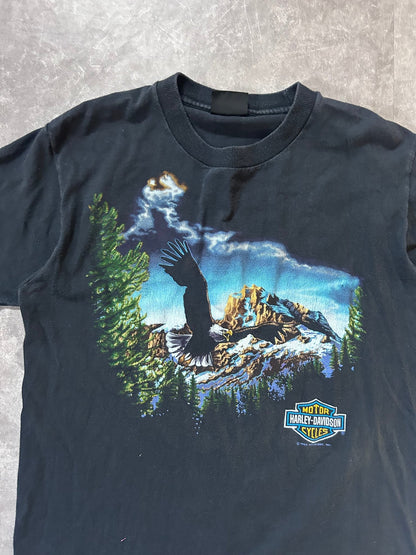 90s Vintage Harley Davidson Flying Eagle Faded Black T Shirt Size M