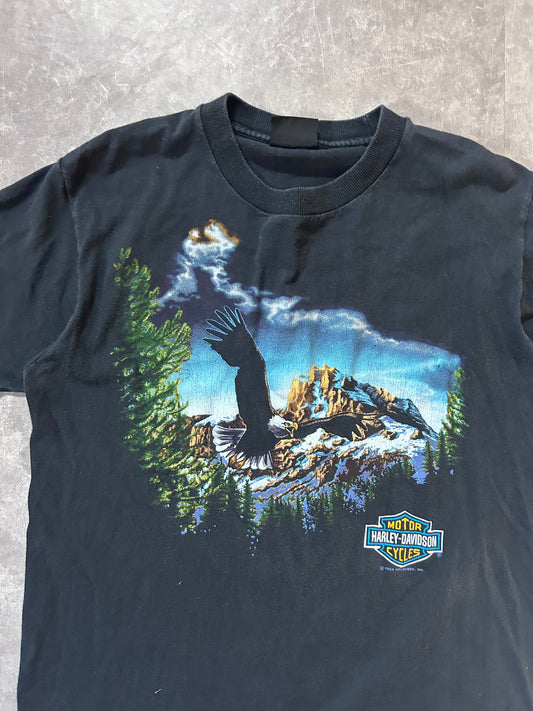 90s Vintage Harley Davidson Flying Eagle Faded Black T Shirt Size M