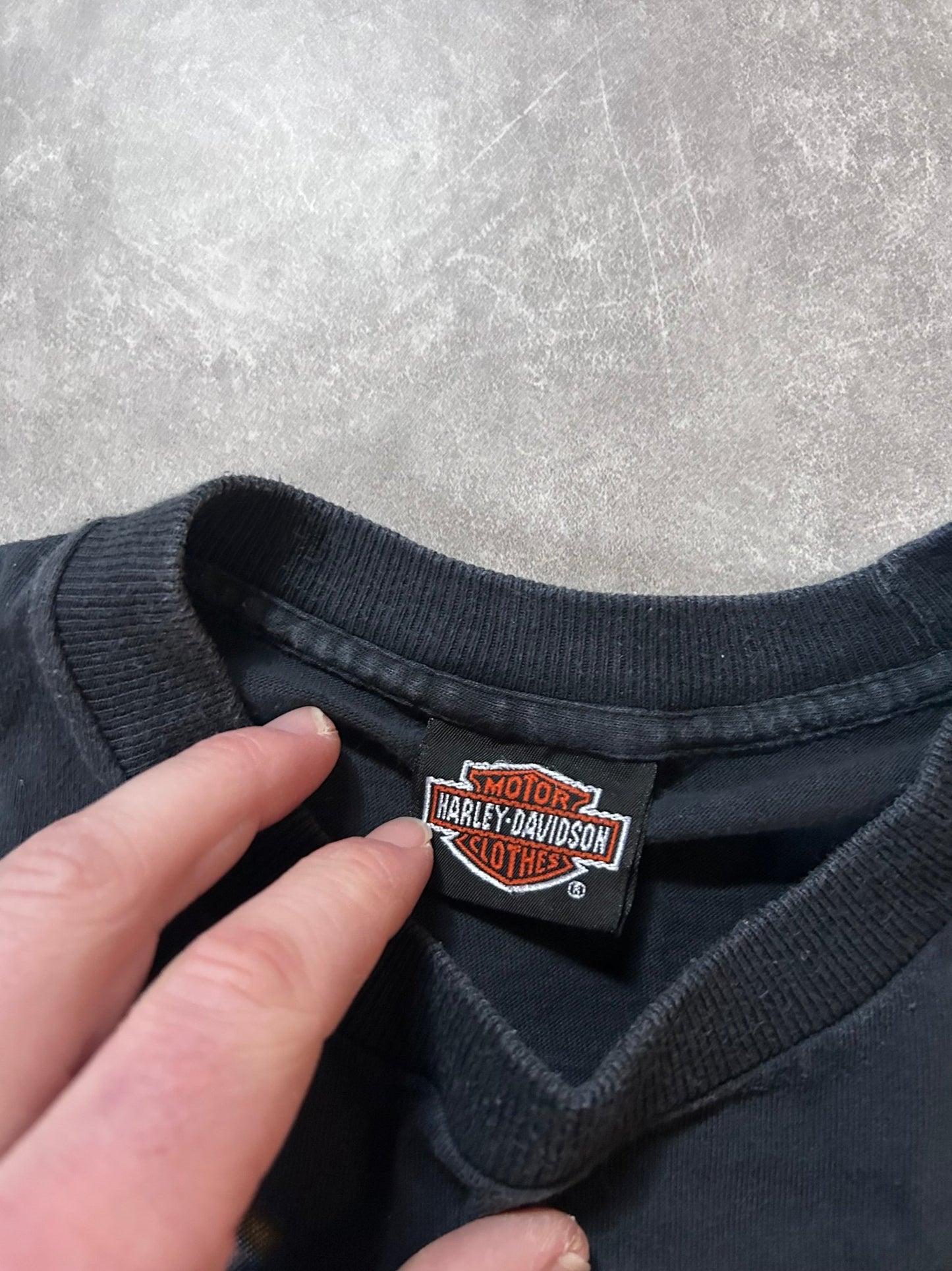 90s Vintage Harley Davidson Flying Eagle Faded Black T Shirt Size M