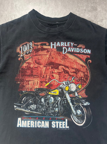 90s Vintage Harley Davidson Classic American Steel Faded Black T Shirt Size L