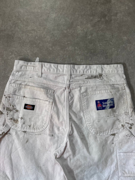 2000s Vintage Dickies Painter Distressed White Carpenter Shorts Size 34 - 34 | Martin City Vintage