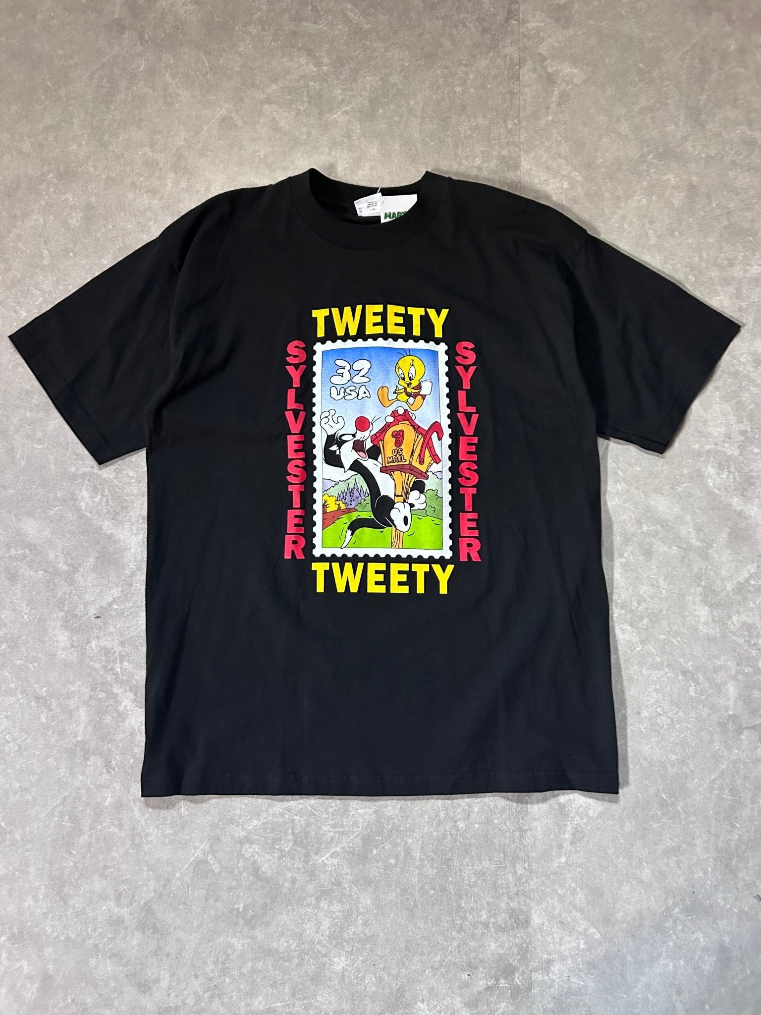 90s Vintage Tweety Bird Looney Tunes Stamp Black T Shirt Size XL - XL | Martin City Vintage