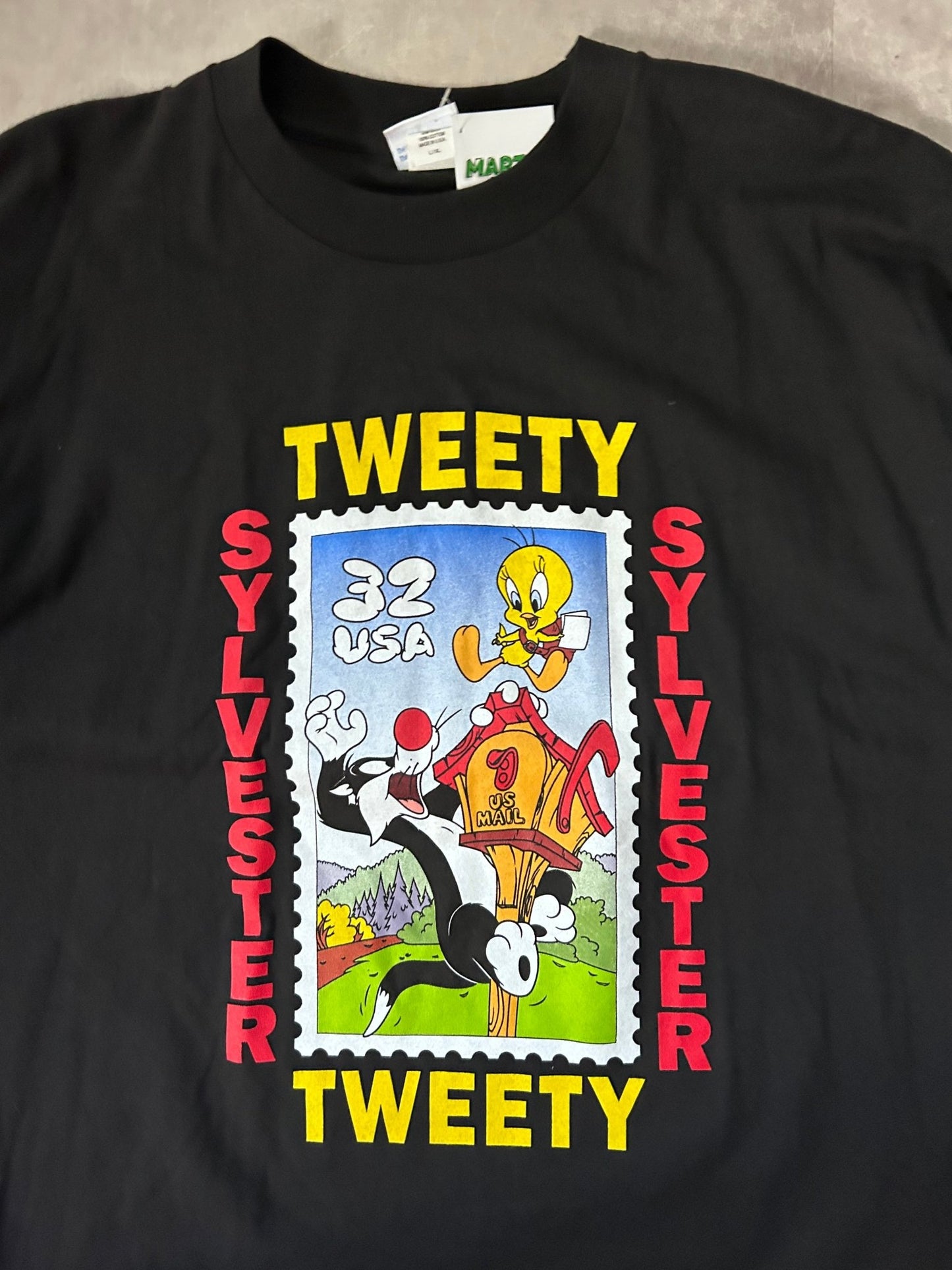 90s Vintage Tweety Bird Looney Tunes Stamp Black T Shirt Size XL - XL | Martin City Vintage