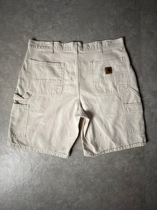 2000's Vintage Carhartt Distressed Cream Carpenter Shorts - 36W - 36 | Martin City Vintage