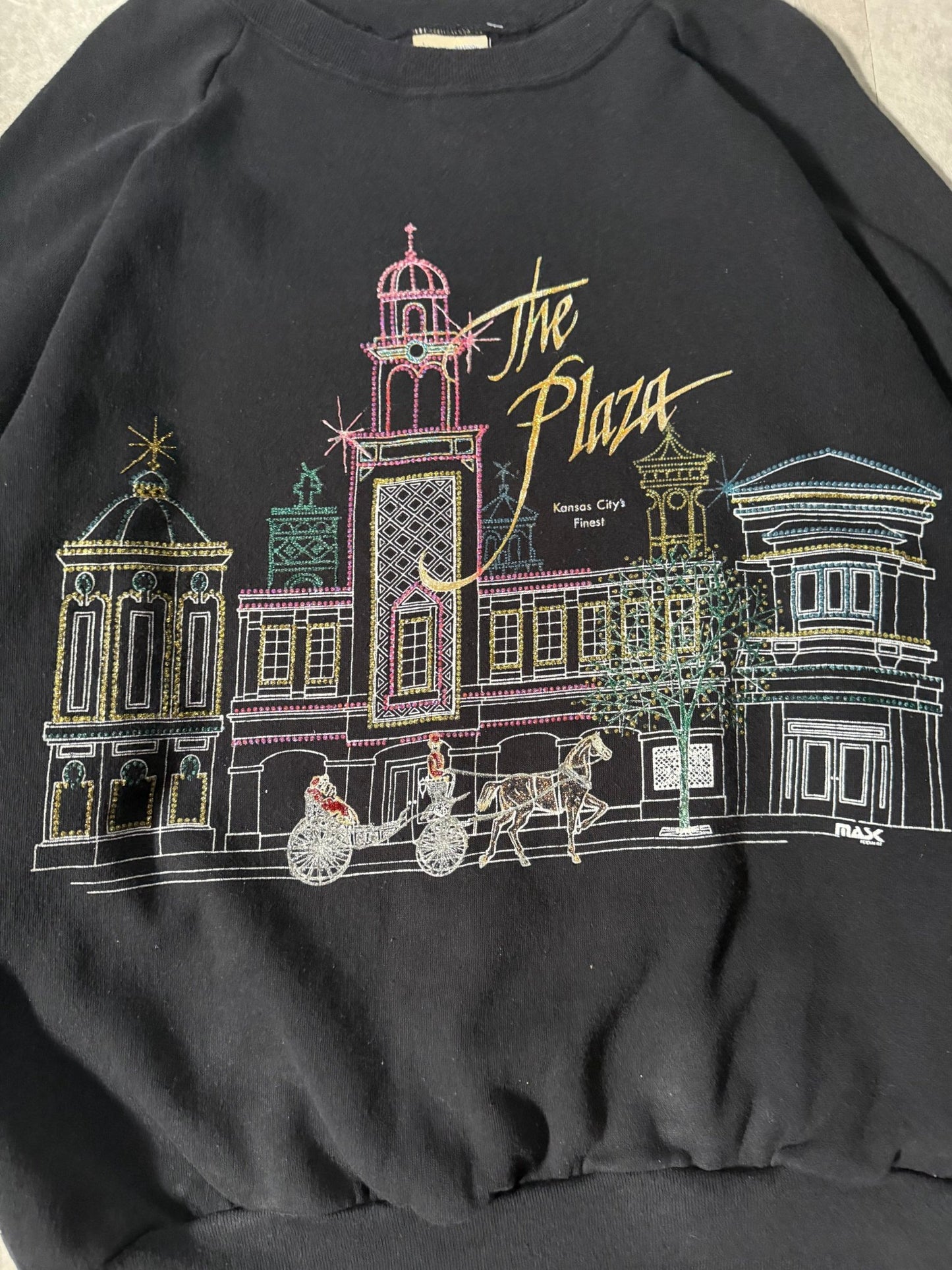 90's Vintage Kansas City Plaza Black Crewneck -XL - XL | Martin City Vintage