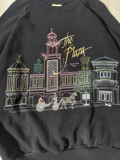 90's Vintage Kansas City Plaza Black Crewneck -XL - XL | Martin City Vintage
