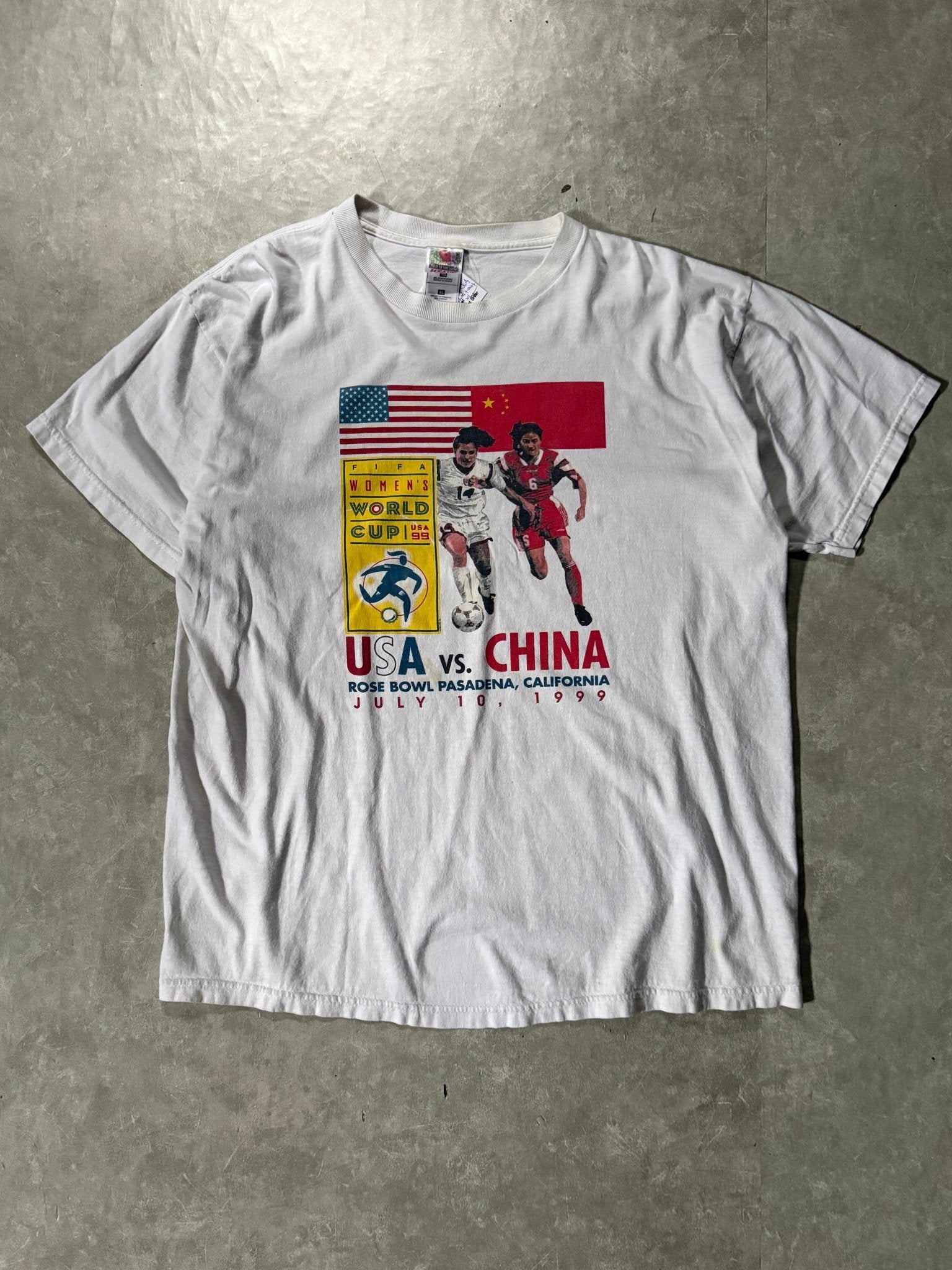 1999 Vintage World Cup FIFA USA vs. China White T-Shirt -XL - XL | Martin City Vintage
