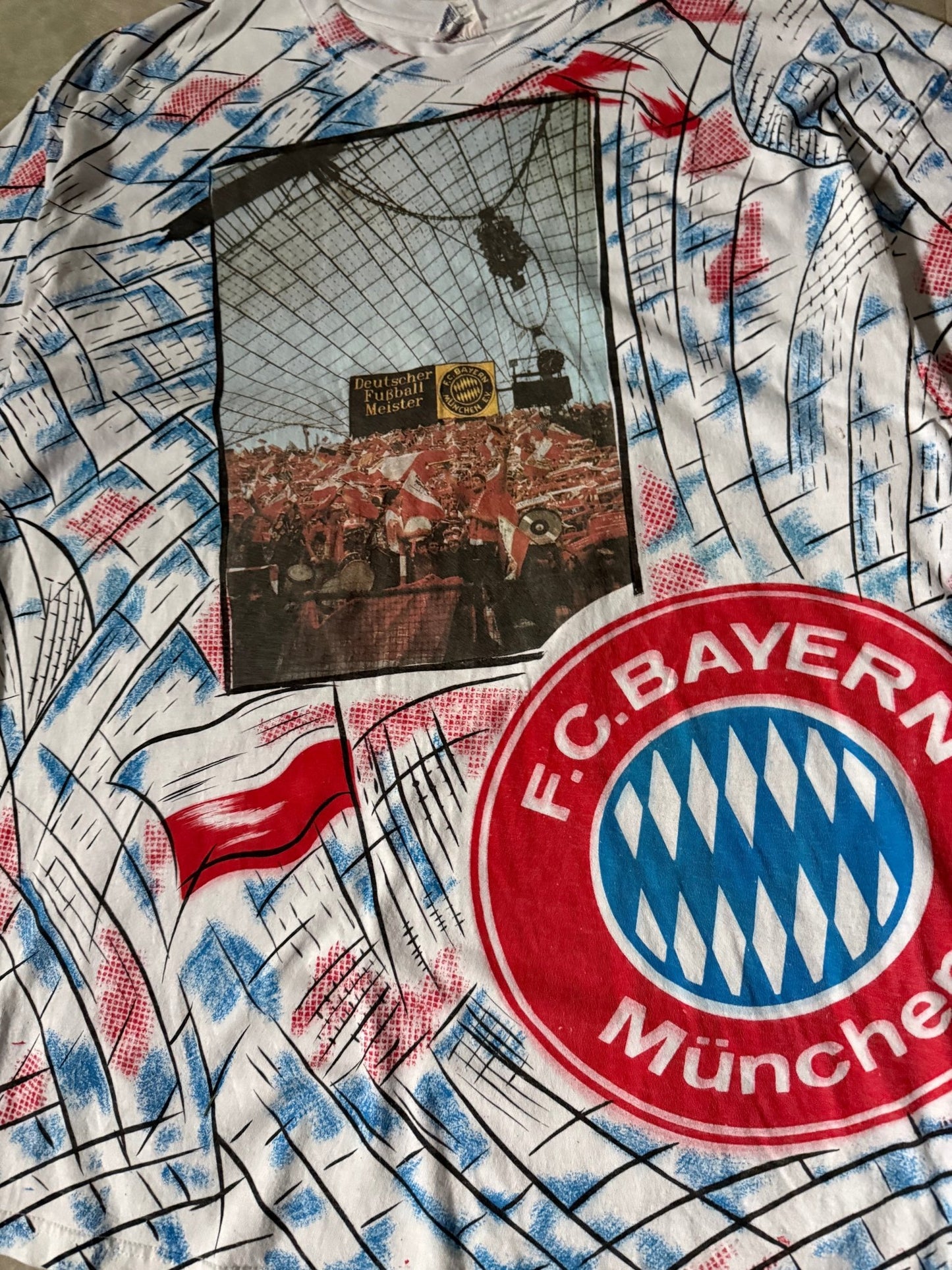 90's Vintage Soccer FC Bayern White AOP T-Shirt -XL - XL | Martin City Vintage