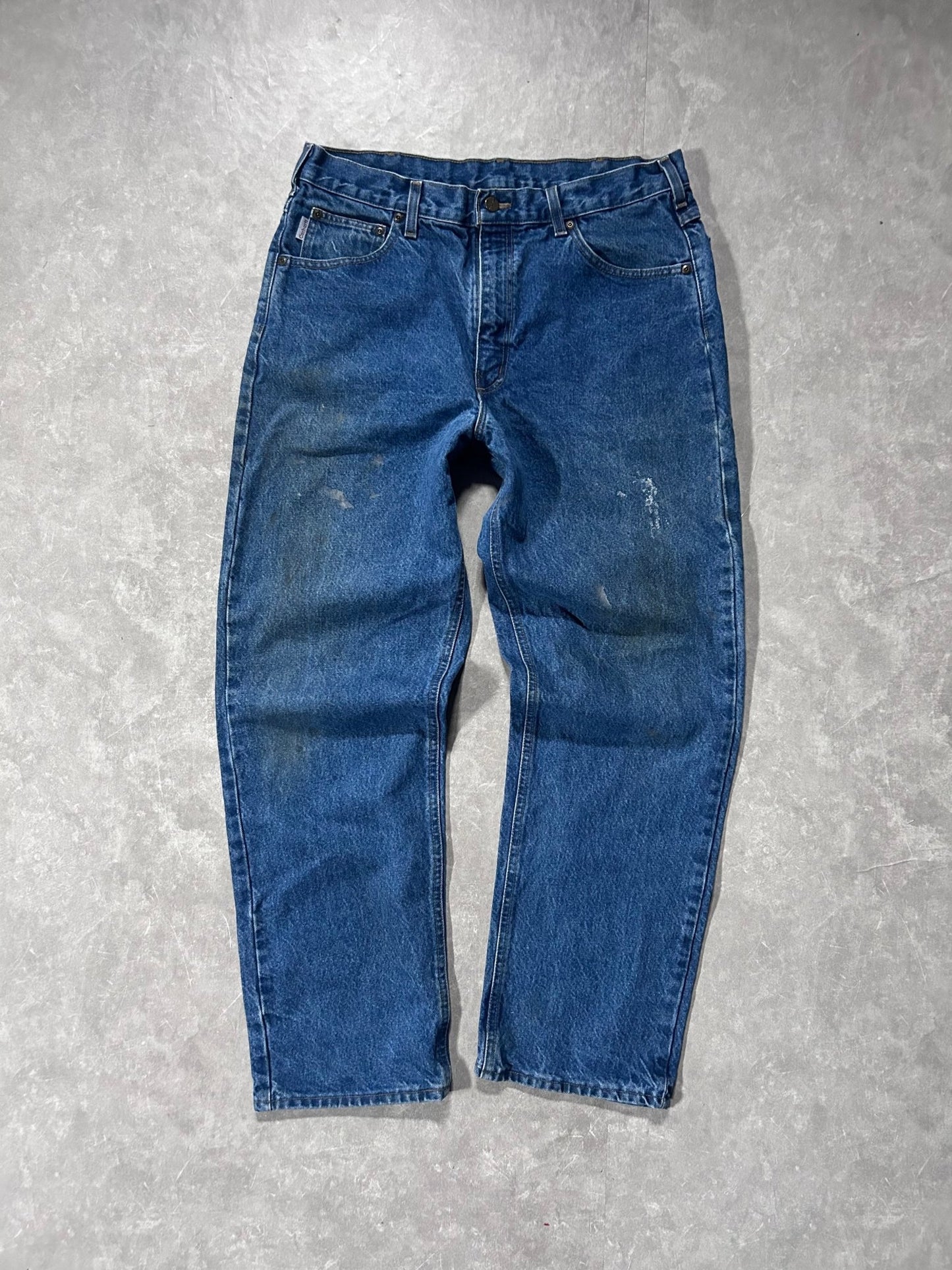 2000s Vintage Carhartt Dark Wash Distressed Jeans Size 36 x 32 - 36 | Martin City Vintage
