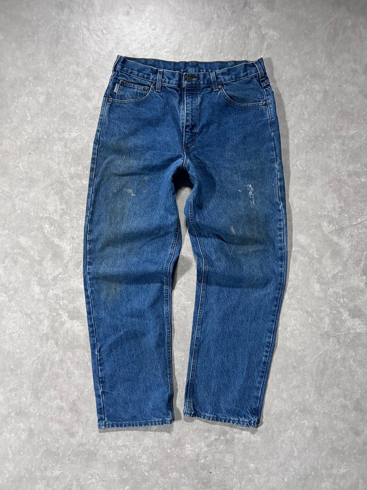 2000s Vintage Carhartt Dark Wash Distressed Jeans Size 36 x 32 - 36 | Martin City Vintage