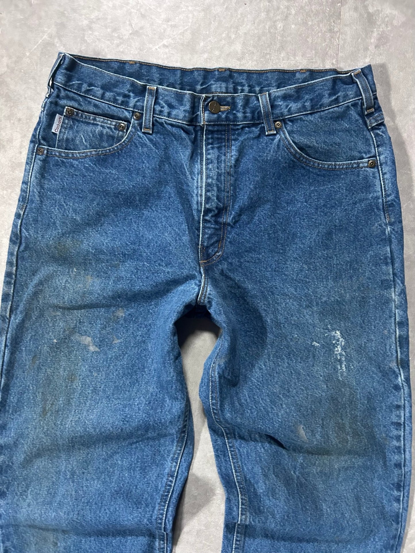 2000s Vintage Carhartt Dark Wash Distressed Jeans Size 36 x 32 - 36 | Martin City Vintage