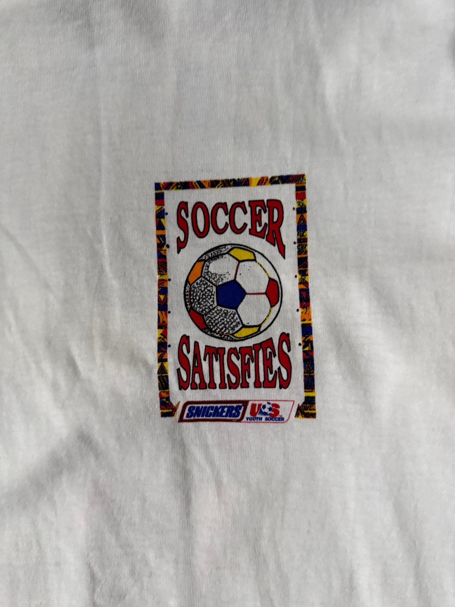90's Vintage Snickers Soccer White T-Shirt -XL - XL | Martin City Vintage