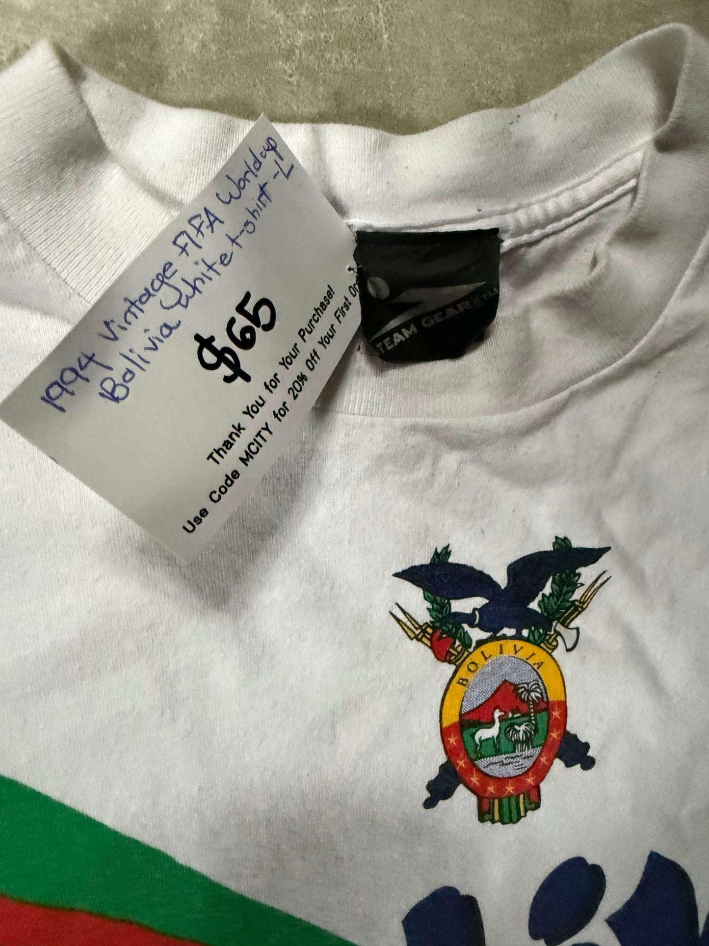 1994 Vintage FIFA World Cup Bolivia White T-Shirt -L - L | Martin City Vintage