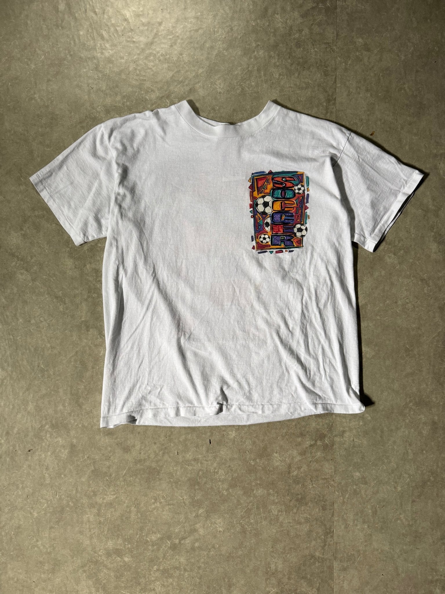90's Vintage Soccer White T-Shirt -L - L | Martin City Vintage