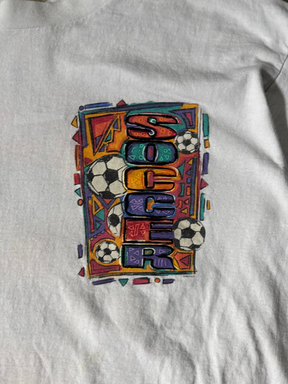 90's Vintage Soccer White T-Shirt -L - L | Martin City Vintage