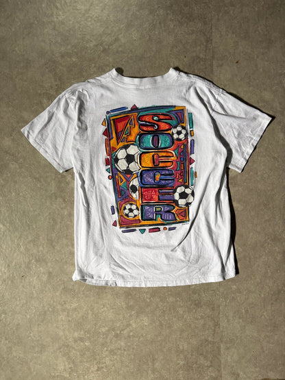 90's Vintage Soccer White T-Shirt -L - L | Martin City Vintage