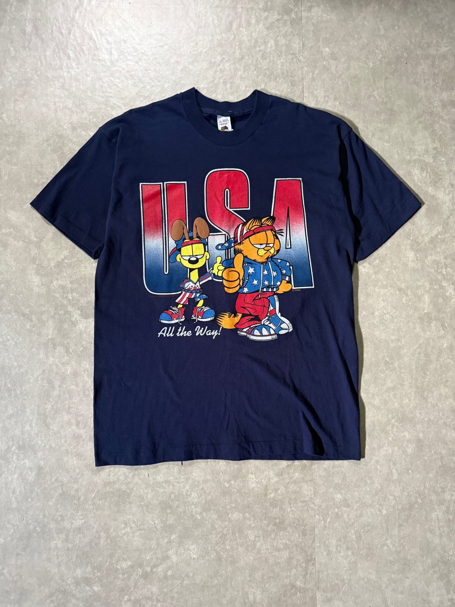90's Vintage Garfield USA Navy T-Shirt -XL - XL | Martin City Vintage