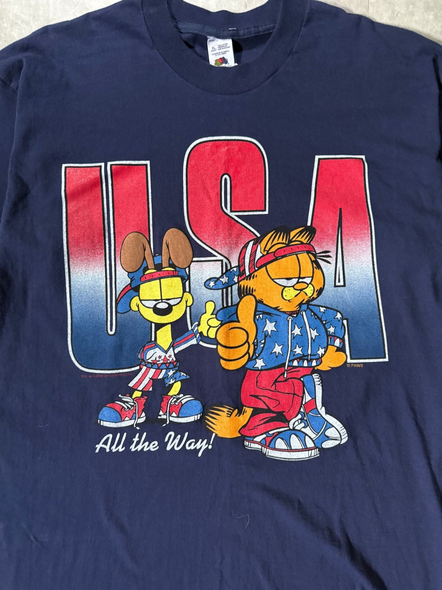 90's Vintage Garfield USA Navy T-Shirt -XL - XL | Martin City Vintage