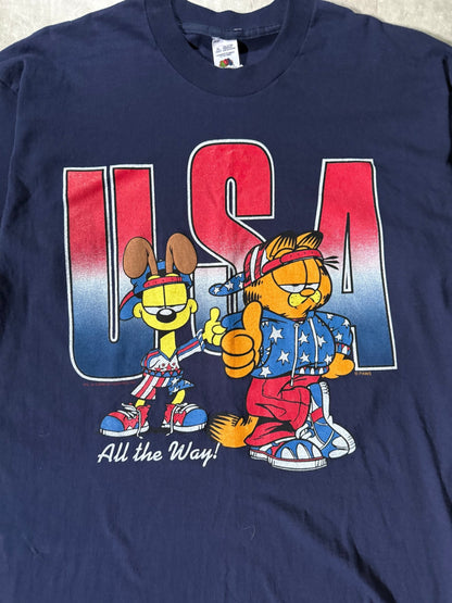 90's Vintage Garfield USA Navy T-Shirt -XL - XL | Martin City Vintage