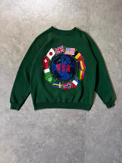 90's Vintage International Flags Green Crewneck -M - M | Martin City Vintage