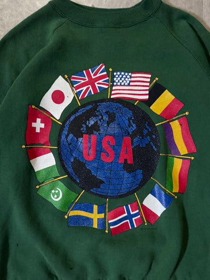 90's Vintage International Flags Green Crewneck -M - M | Martin City Vintage
