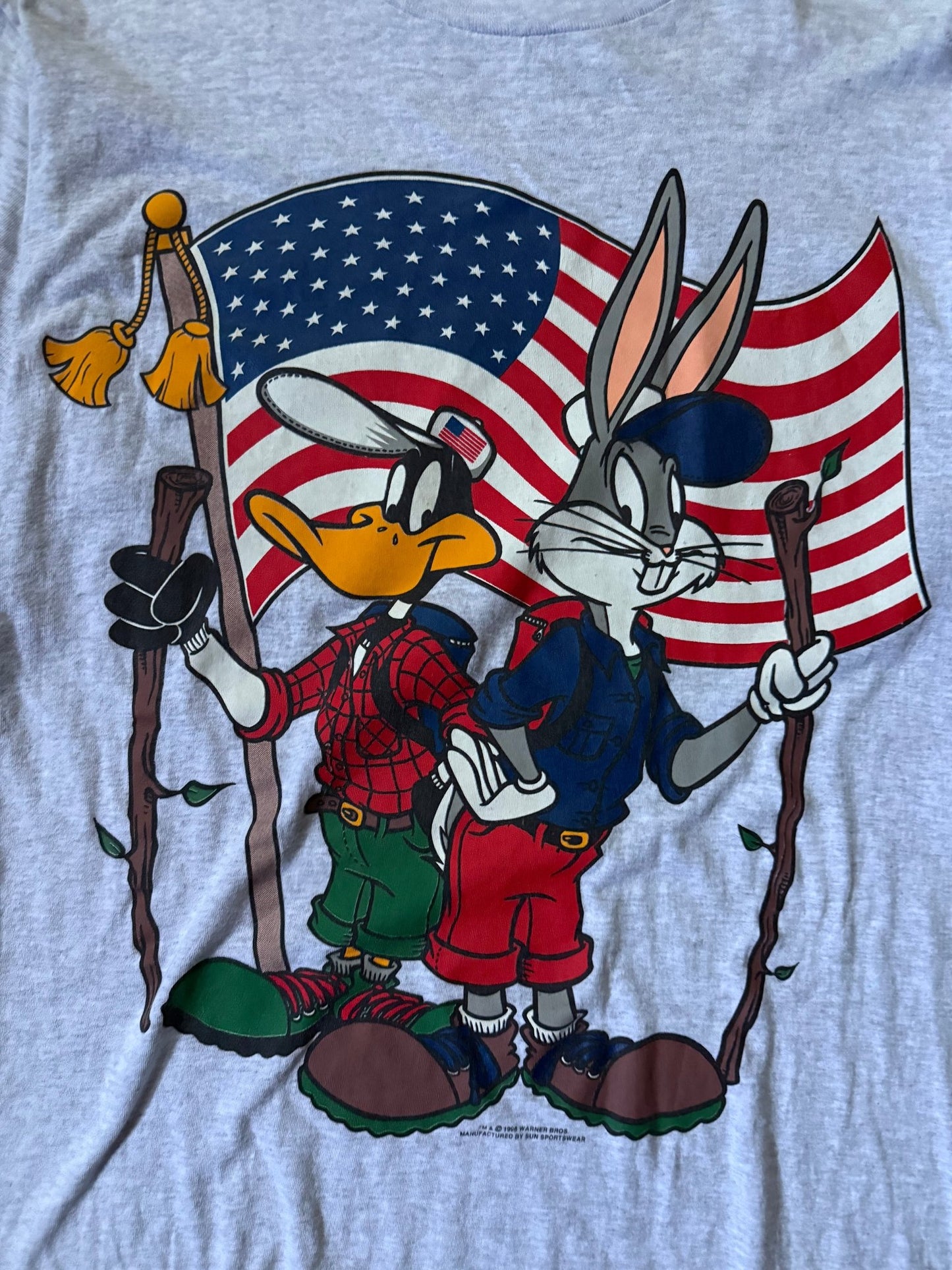 90's Vintage Looney Toons USA Heather Grey T-Shirt -L - L | Martin City Vintage