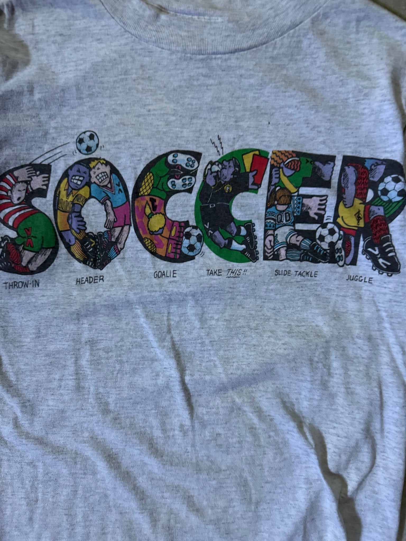90's Vintage Soccer Heather Grey T-Shirt -S - S | Martin City Vintage