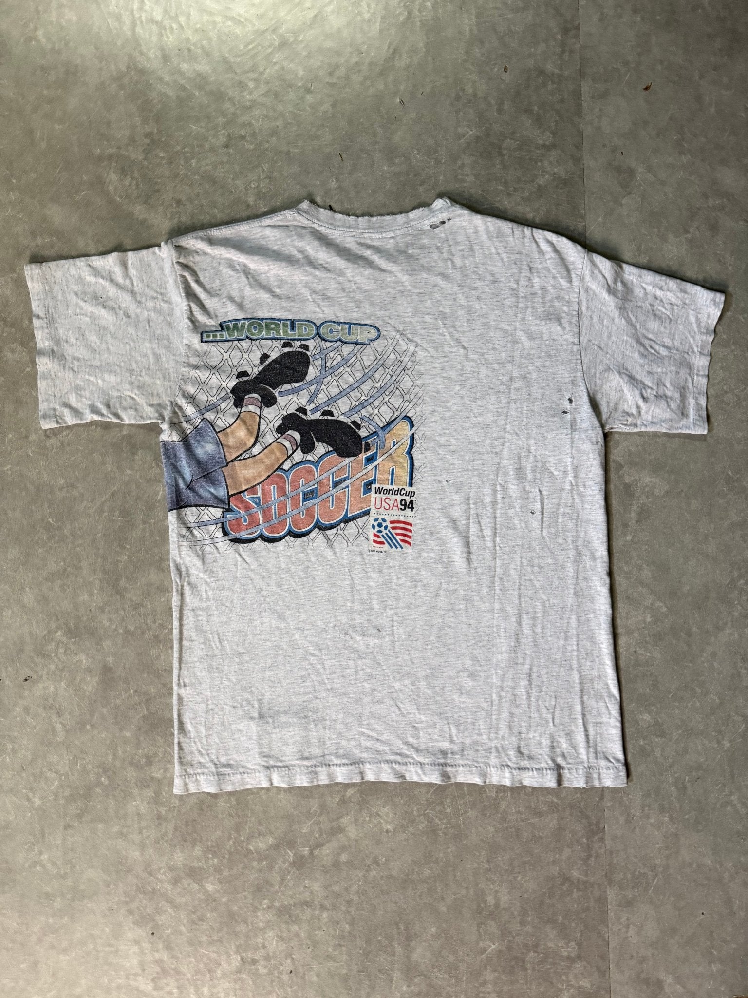 1994 Vintage FIFA World Cup USA Soccer Wrap Around Heather Grey T-Shirt -L - L | Martin City Vintage