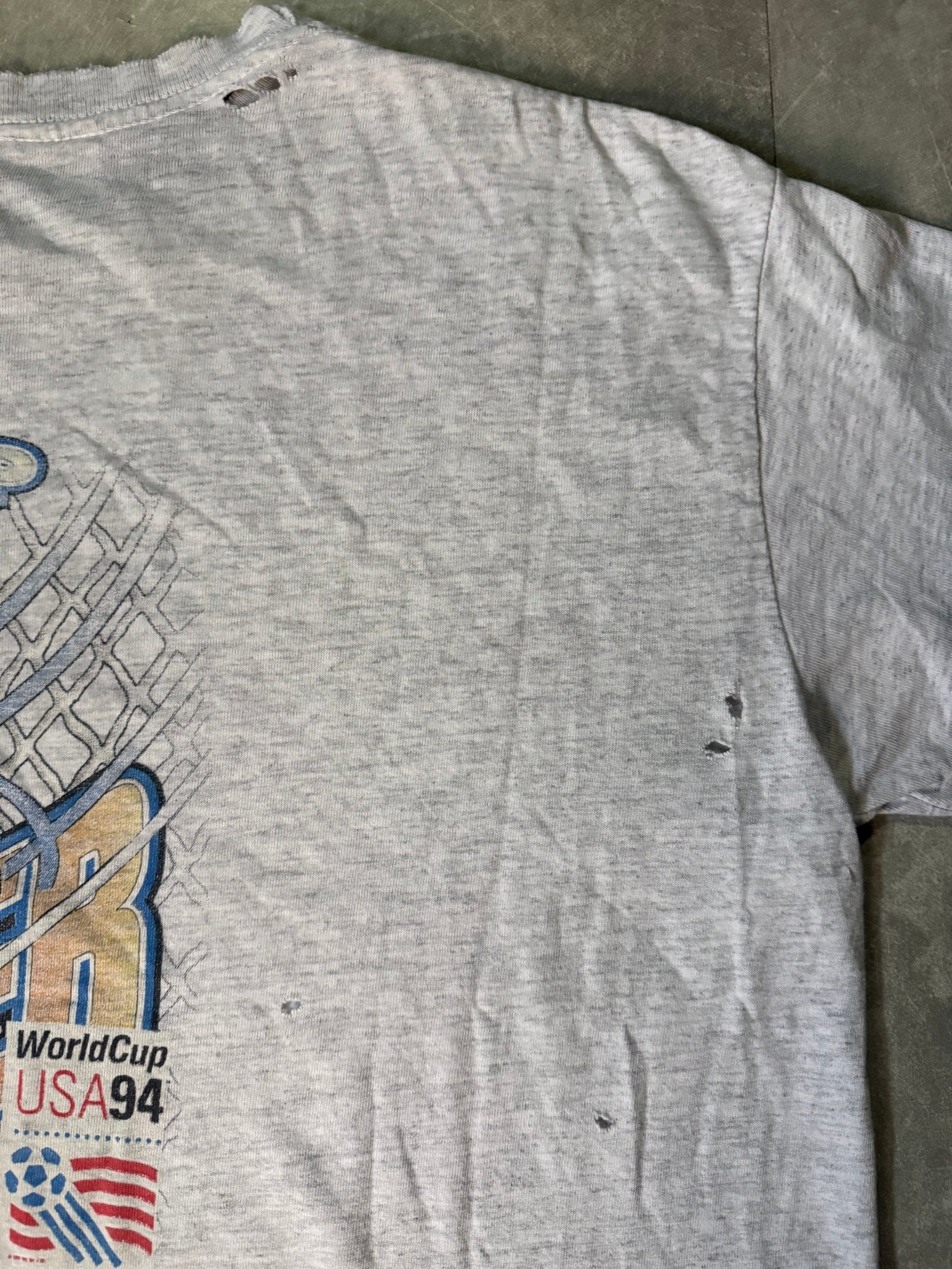 1994 Vintage FIFA World Cup USA Soccer Wrap Around Heather Grey T-Shirt -L - L | Martin City Vintage