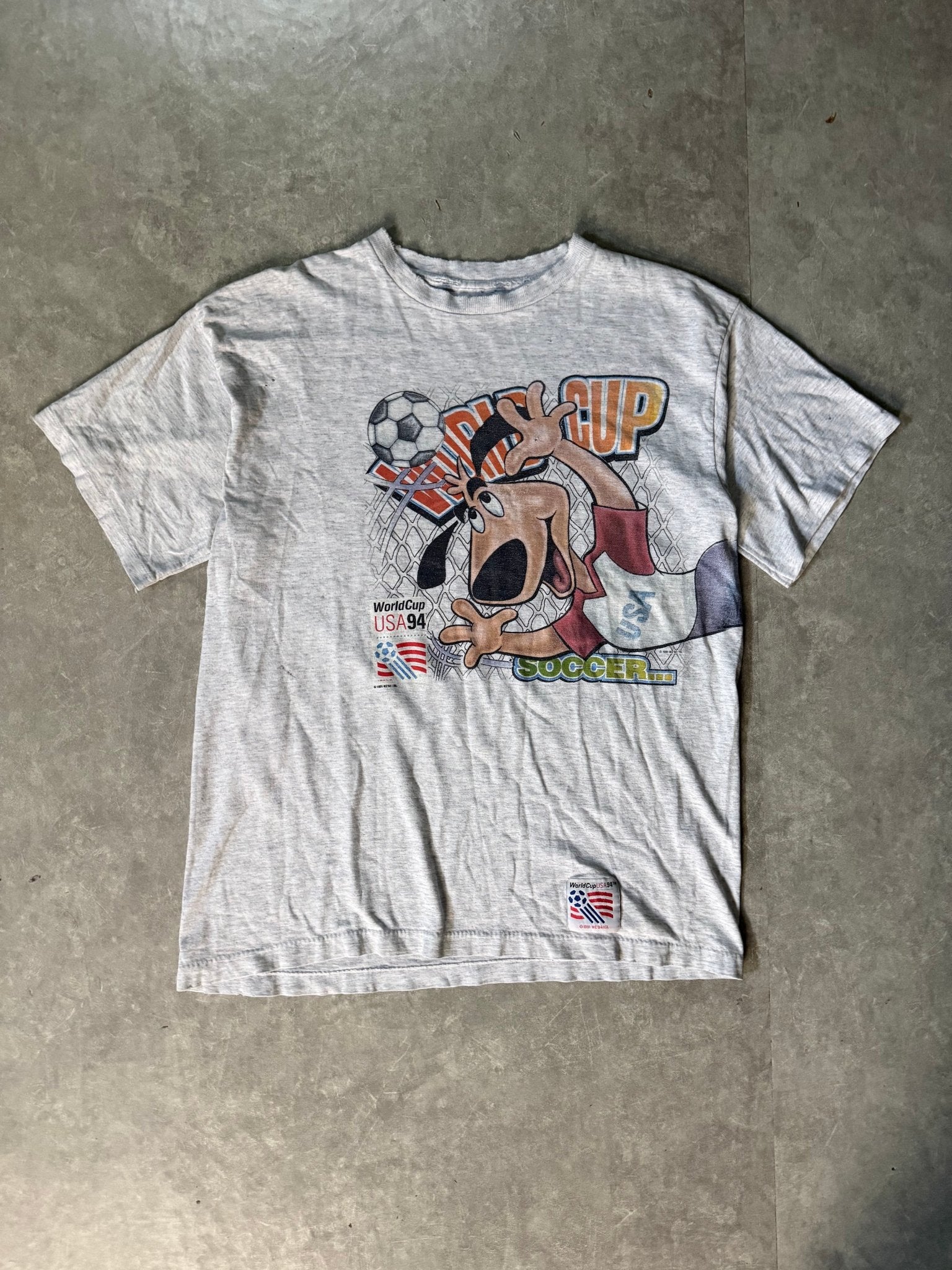 1994 Vintage FIFA World Cup USA Soccer Wrap Around Heather Grey T-Shirt -L - L | Martin City Vintage