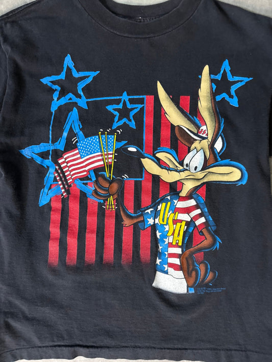 90's Vintage Looney Toons USA Black T-Shirt -S - S | Martin City Vintage