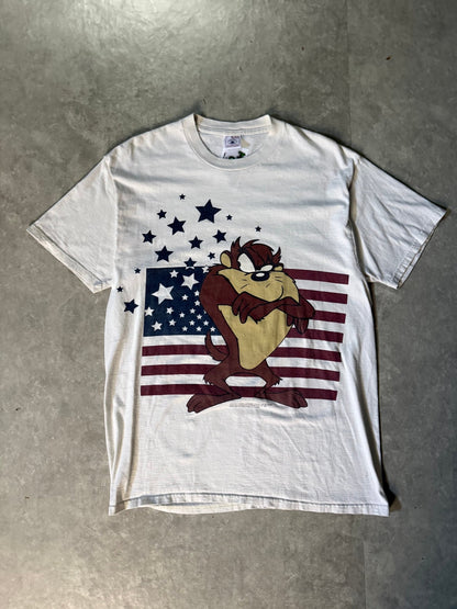 90's Vintage Looney Toons Taz USA White T-Shirt -L - L | Martin City Vintage