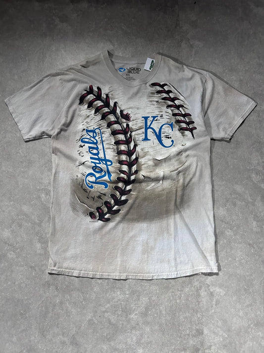 Kansas City Royals Liquid Blue Beige T Shirt - XXL - XXL | Martin City Vintage