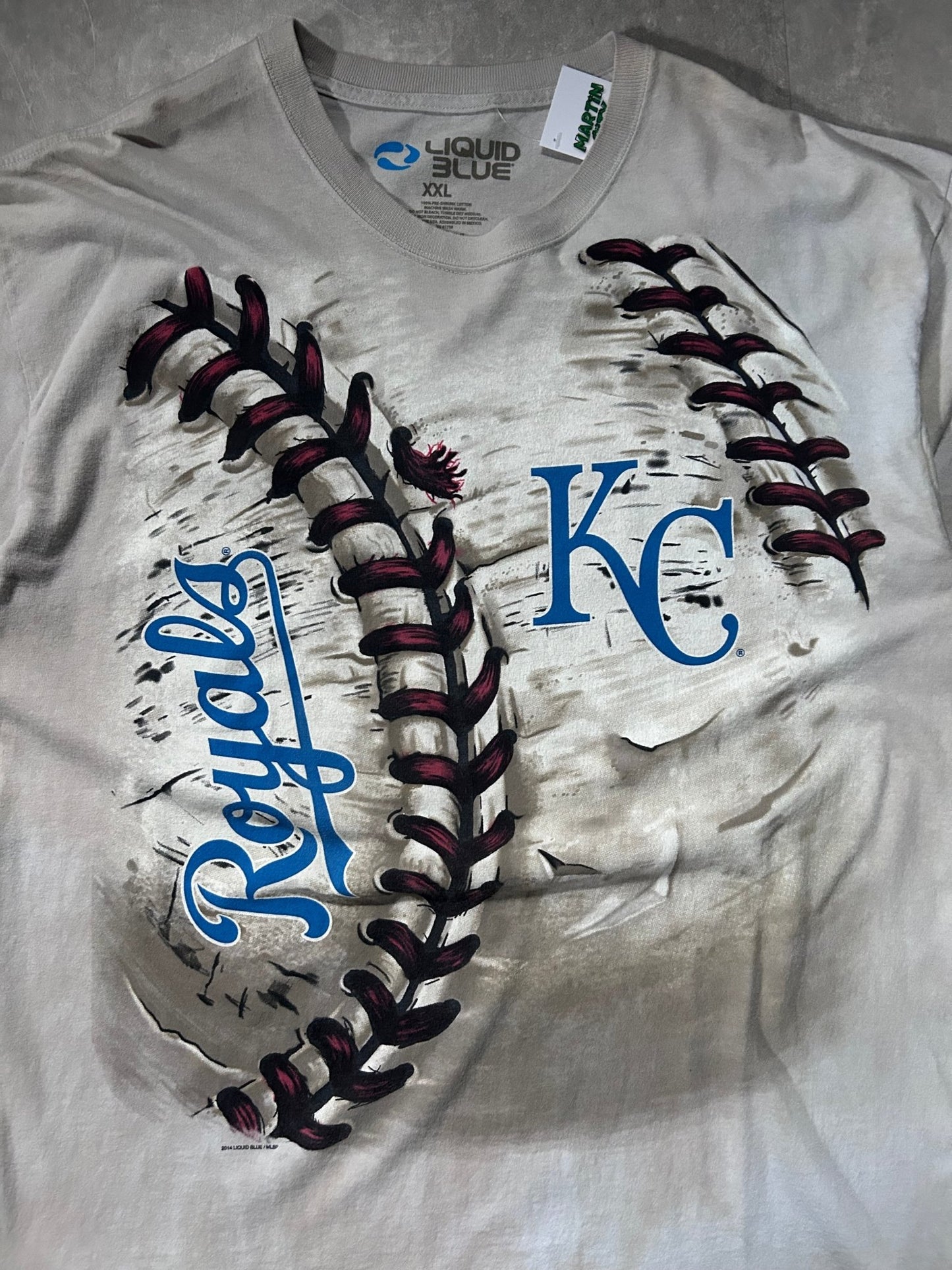 Kansas City Royals Liquid Blue Beige T Shirt - XXL - XXL | Martin City Vintage