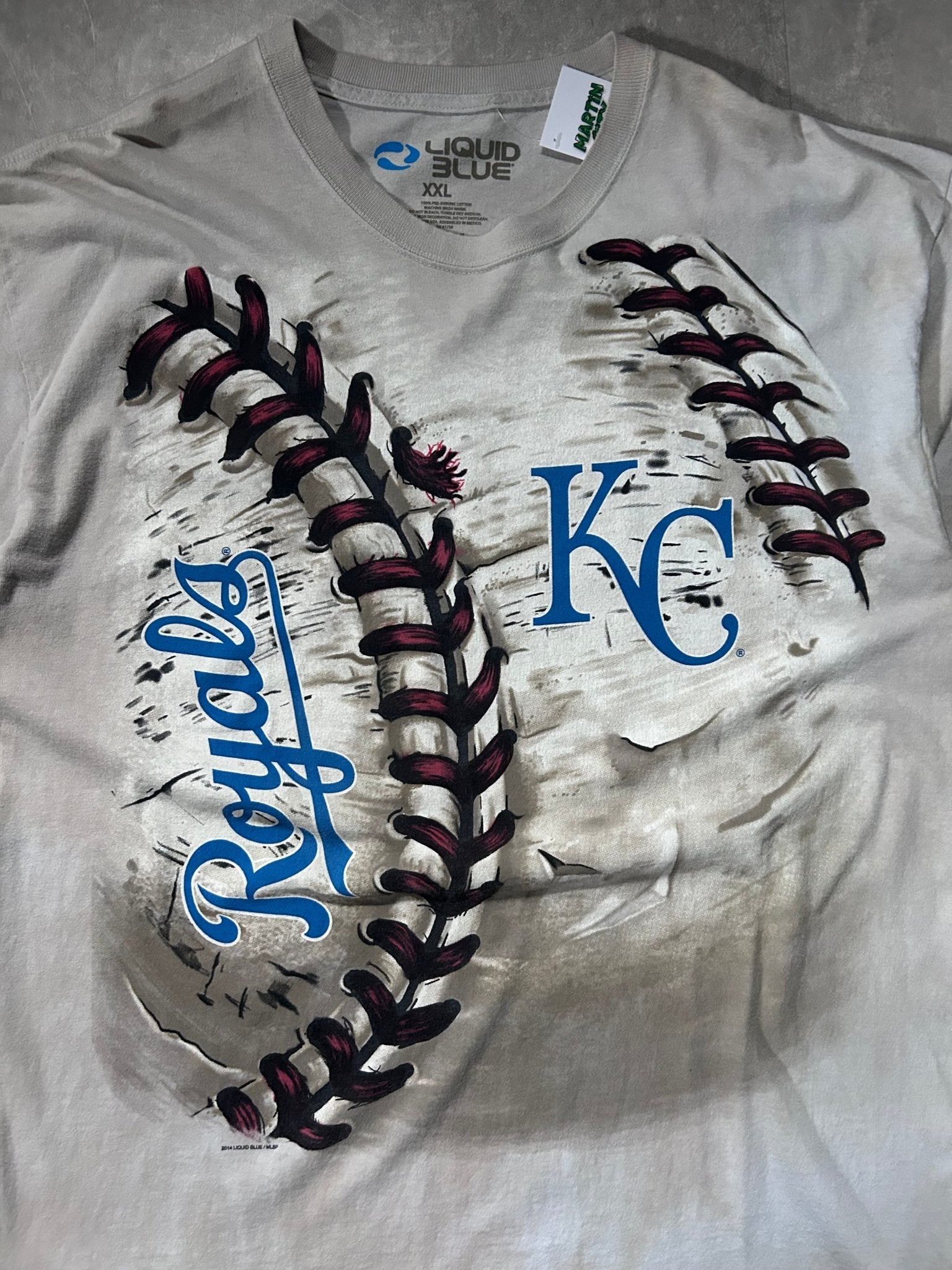 Kansas City Royals Liquid Blue Beige T Shirt - XXL - XXL | Martin City Vintage