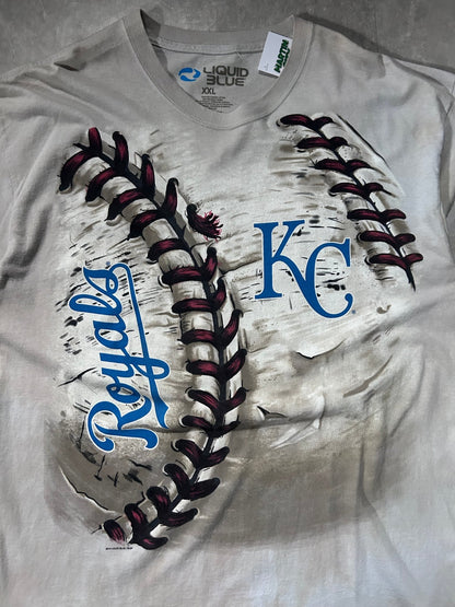 Kansas City Royals Liquid Blue Beige T Shirt - XXL - XXL | Martin City Vintage