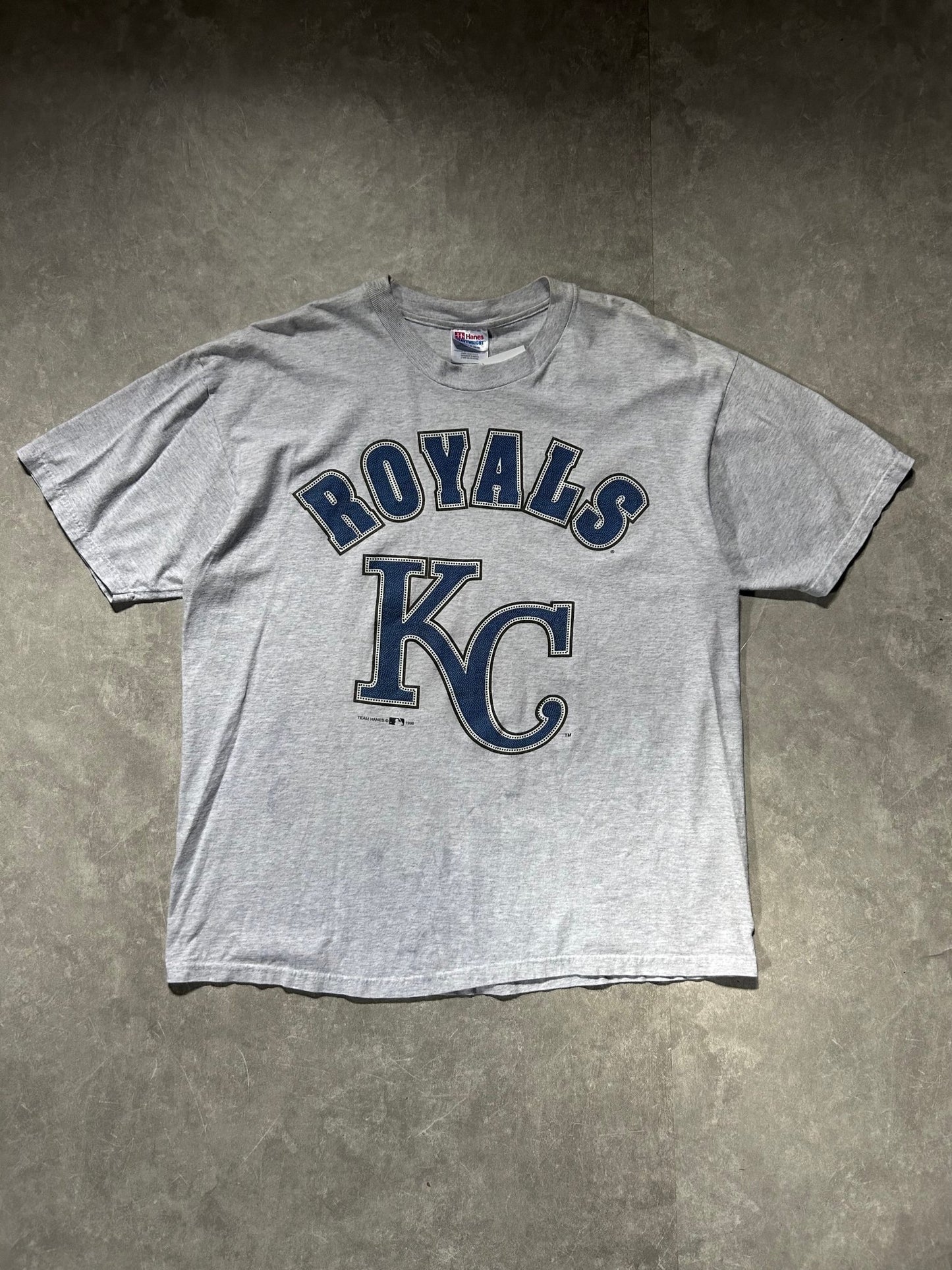 90s Vintage Kansas City Royals Heather Gray Big Logo T Shirt - XL - XL | Martin City Vintage