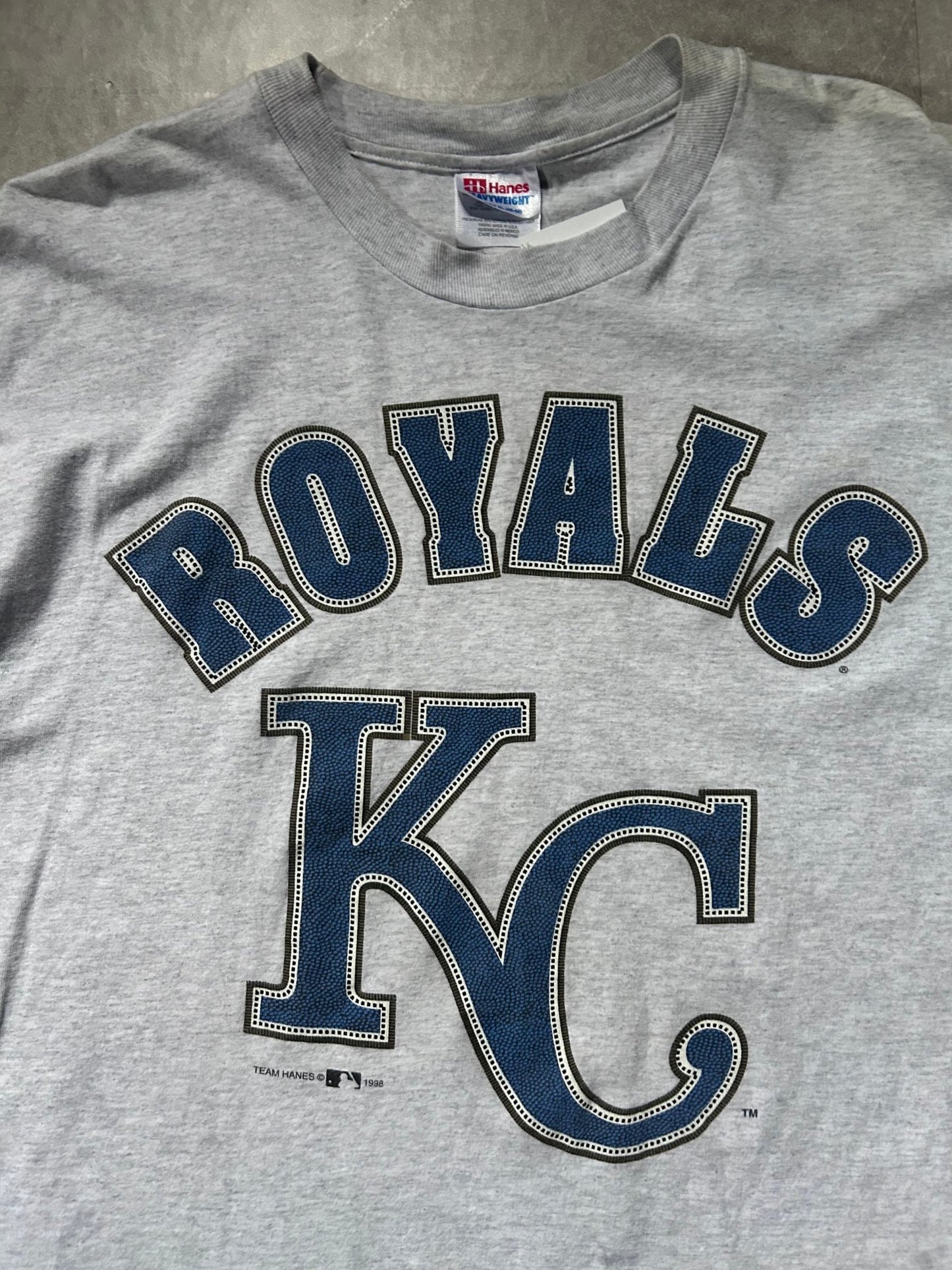 90s Vintage Kansas City Royals Heather Gray Big Logo T Shirt - XL - XL | Martin City Vintage