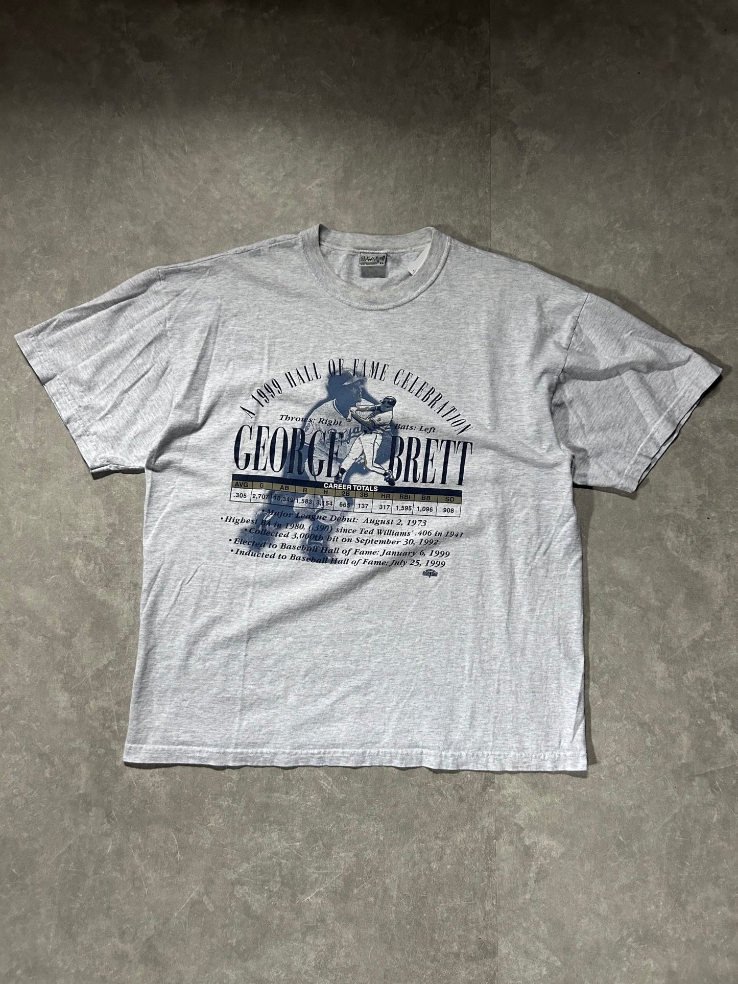 1999 Vintage George Brett Hall Of Fame Celebration Heather Gray T Shirt - XL - XL | Martin City Vintage