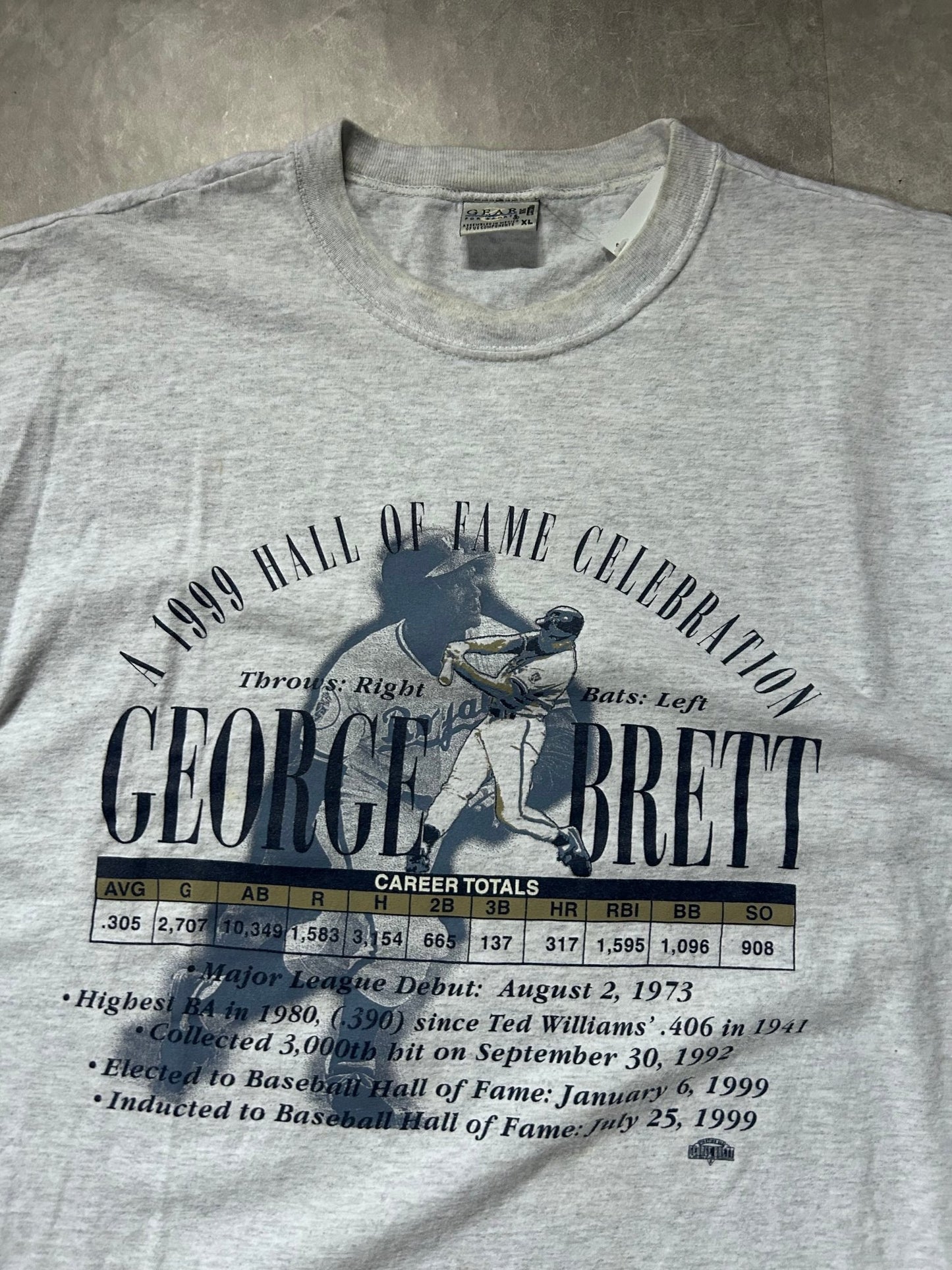 1999 Vintage George Brett Hall Of Fame Celebration Heather Gray T Shirt - XL - XL | Martin City Vintage