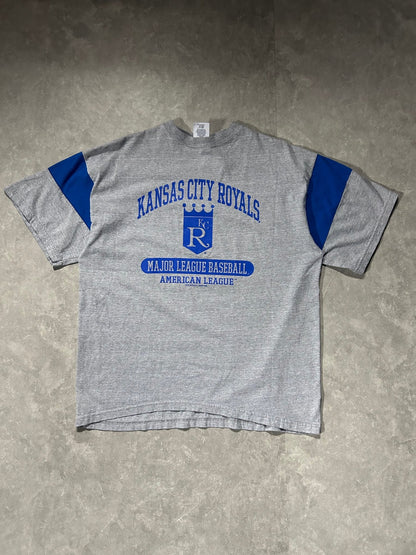 90s Vintage Kansas City Royals Logo Athletic Striped Sleeves Gray T Shirt - XL - XL | Martin City Vintage