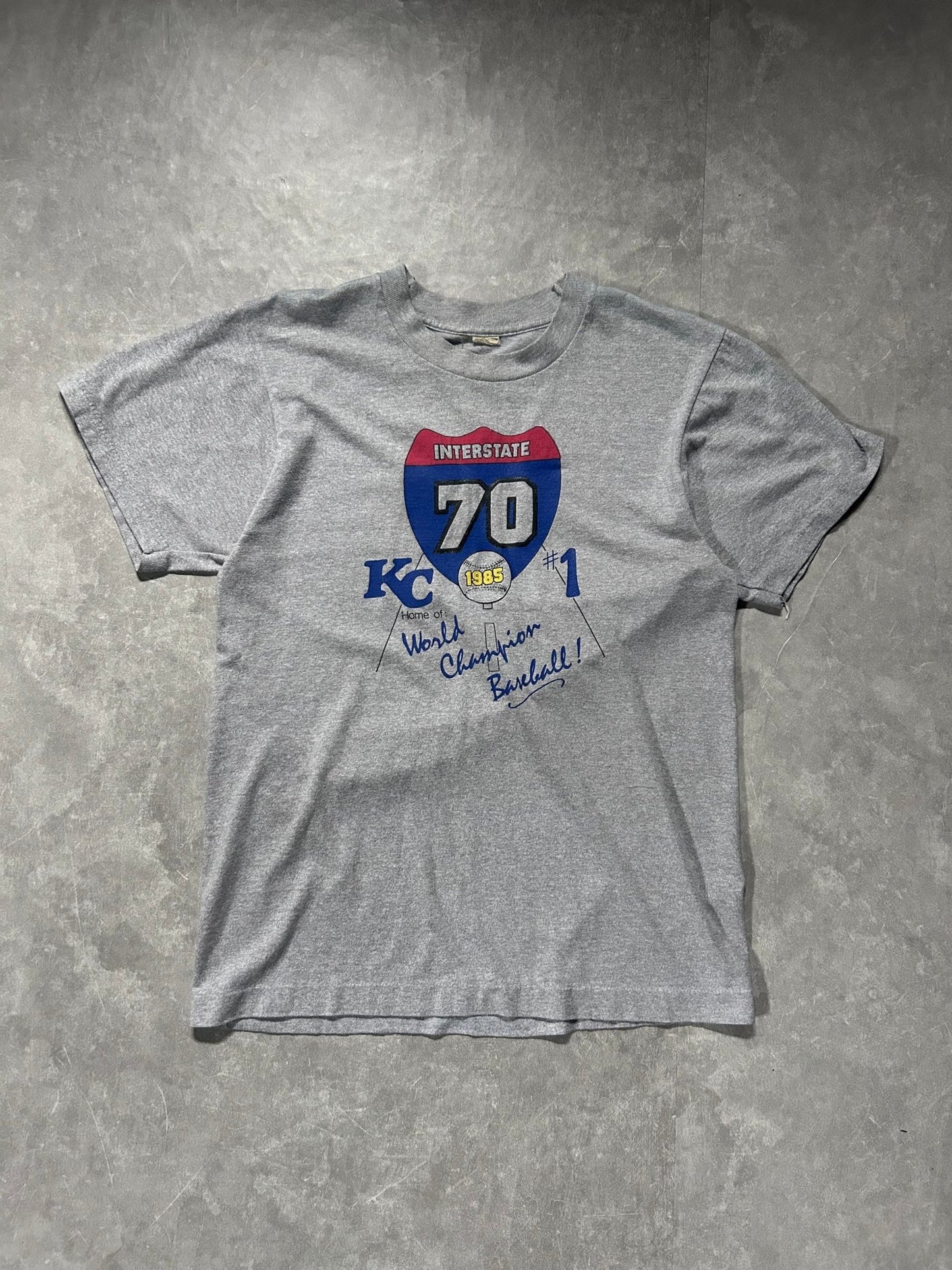 1985 vintage Kansas City Royals I - 70 Series Champs Gray T Shirt - L - L | Martin City Vintage