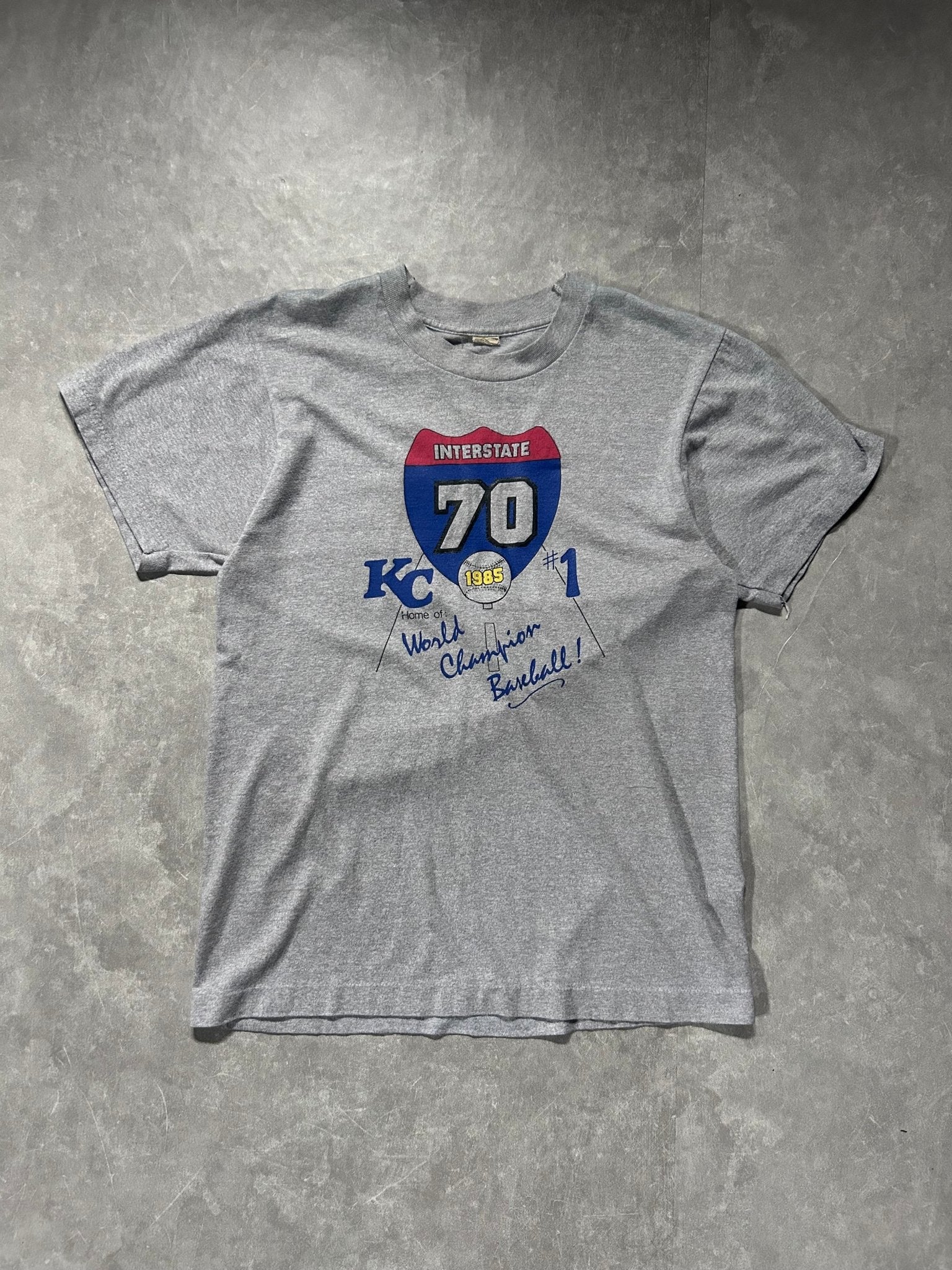 1985 vintage Kansas City Royals I - 70 Series Champs Gray T Shirt - L - L | Martin City Vintage
