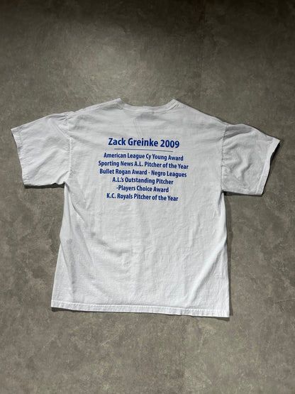 2009 Vintage Kansas City Royals Greinke Newspaper White T Shirt - L - L | Martin City Vintage